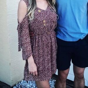 Red Floral Off the Shoulders Dress Size: M